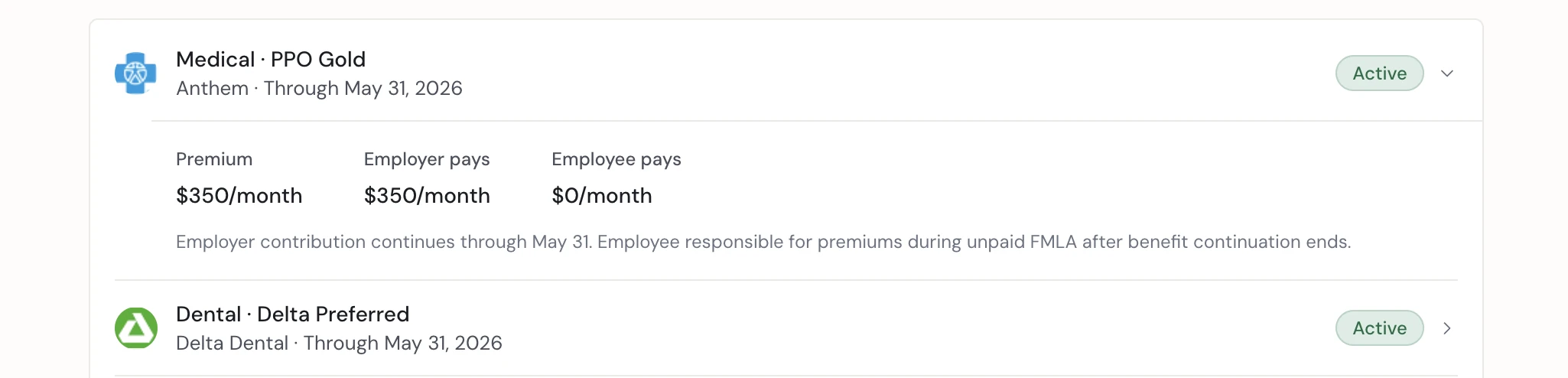 Benefits row expanded