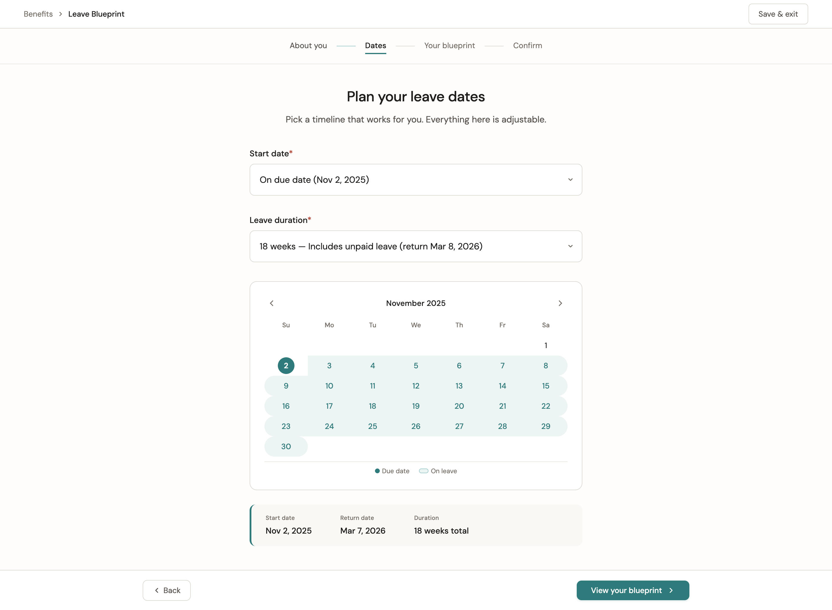 Plan your leave dates — desktop