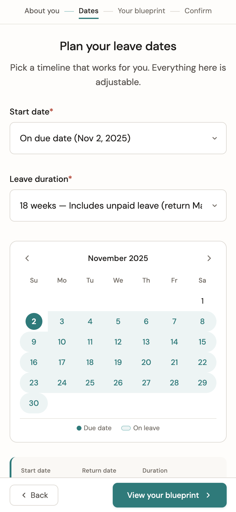 Plan your leave dates — mobile